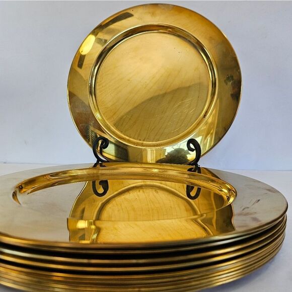 Vintage MCM Set of 6 Scanmalay's Made In Denmark Solid Brass Charger Plates - Picture 2 of 10